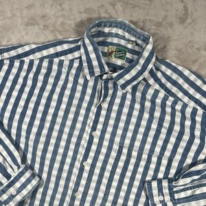 Johnny Cotton Mens Shirt‎ Blue White Check Plaid Long Sleeve Button Down Mens XL
